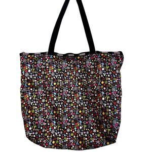 LeSportsac Large Tote Black Multicolor Floral‎ Nylon Shoulder